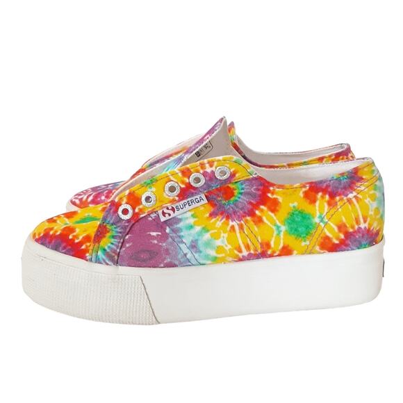 Superga Platform Sneakers Rainbow Neon Tie Dye Retro 70s Lace Up Womens 7 - Picture 3 of 11